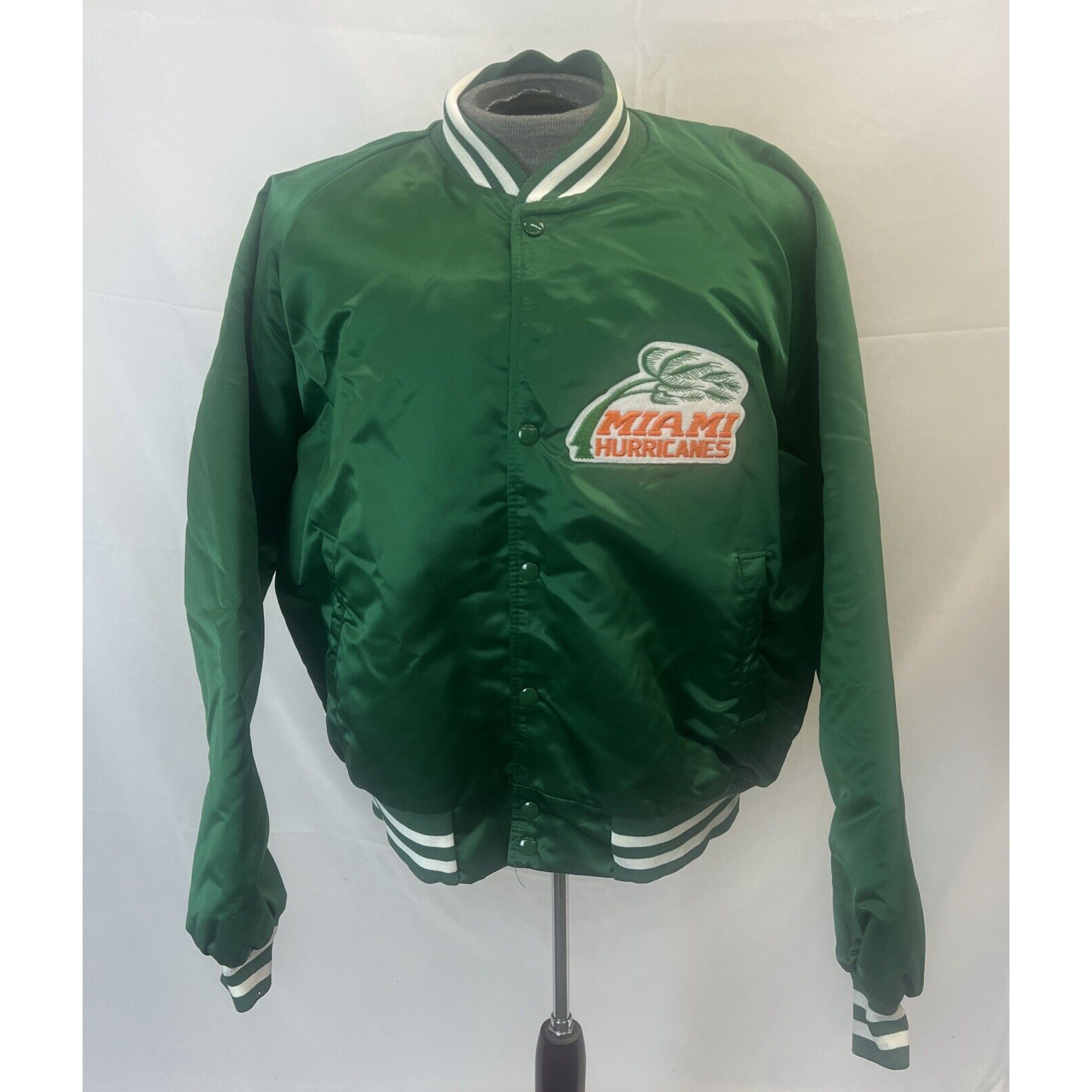 Vintage Chalkline Ncaa Miami Hurricanes Buttonup Satin Jacket Size Mens Xl Chrty